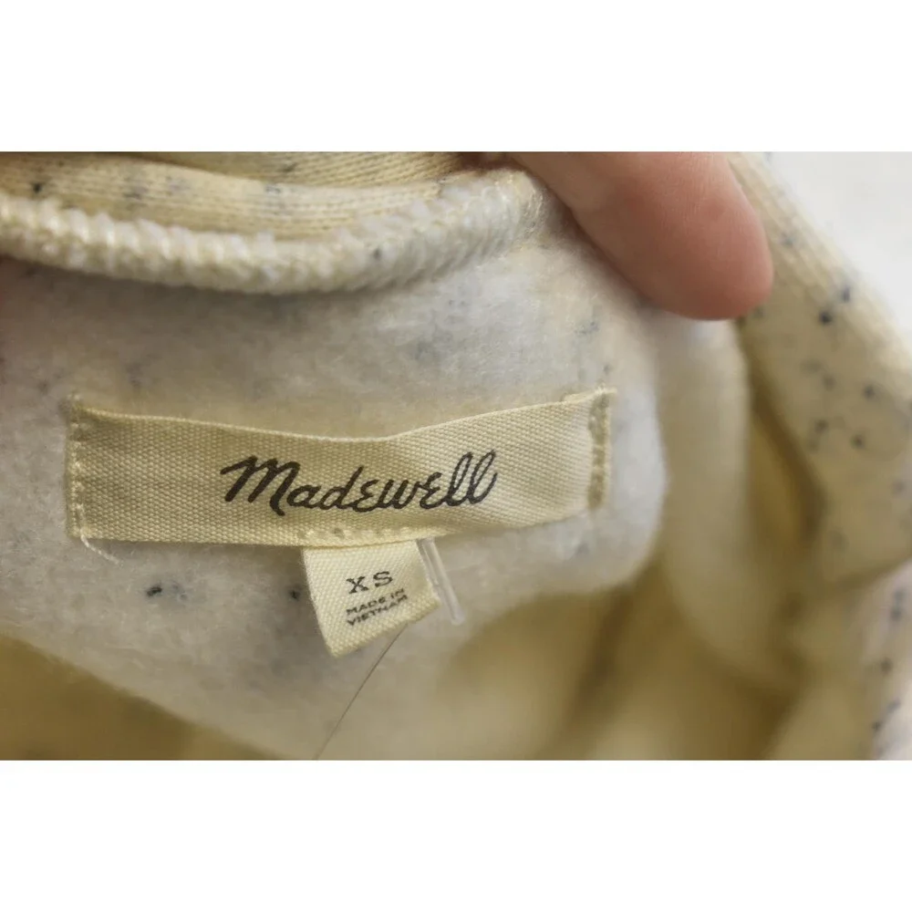 Madewell Sweatshirt Womens XS White Speckled Mock Neck Fleece Pullover Buttons - Picture 7 of 12